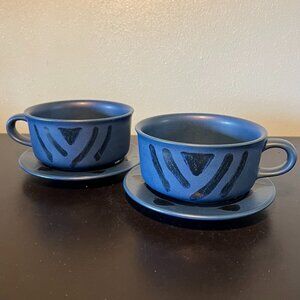 2 Sets of Vintage PFALTZGRAFF Morning Light Pattern Soup Mugs / Bowls w/ Saucers